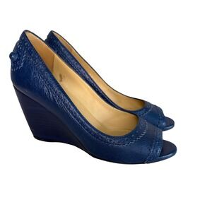Balenciaga Paris Dragee Arena Blue Leather Wedge Heels Brogue Style Women EU 37